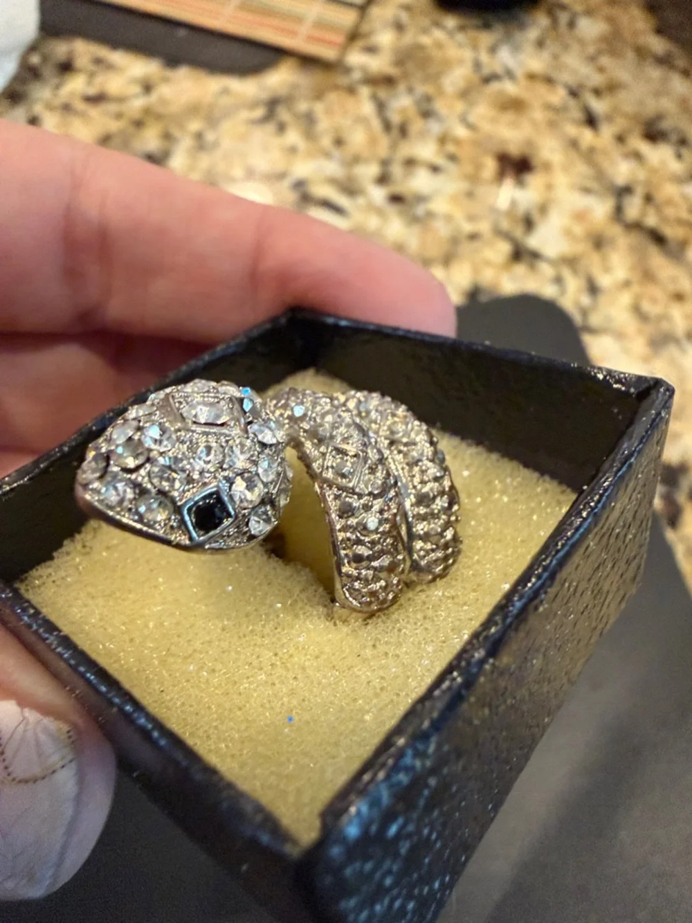 Rhinestone Snake Statement Ring‎ - Silver Tone
